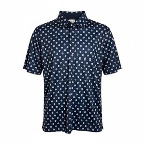 Greg Norman Mens Play Dry Golf Polo‎ Shirt M M Navy All Over Print Shark Logo